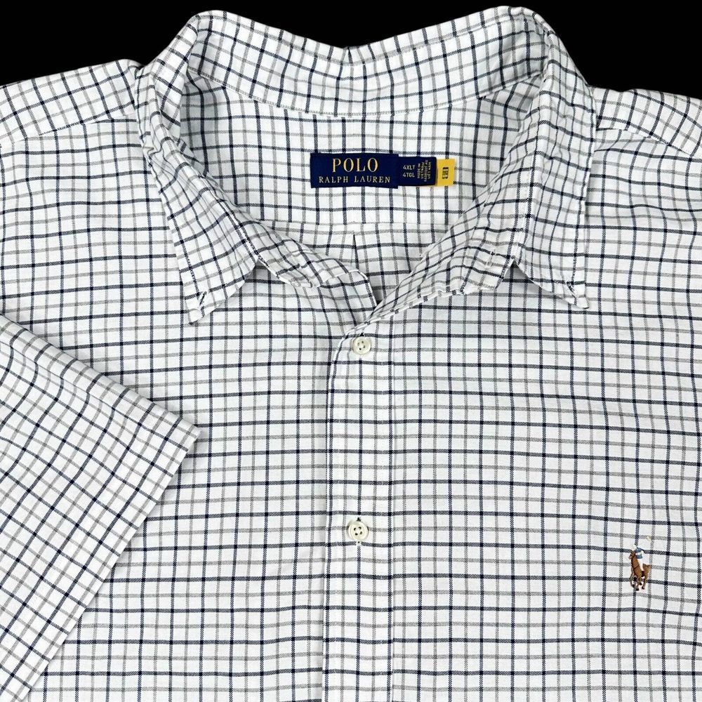 Polo Ralph Lauren‎ Mens Size 4LT White Plaid Button Up Shirt Short Sleeve NEW